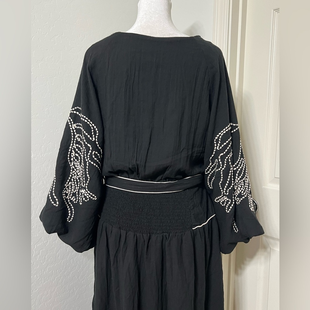 NEW CIEBON Eliza Embroidered A-Line Dress Black 3/4 Sleeve L - Picture 9 of 13